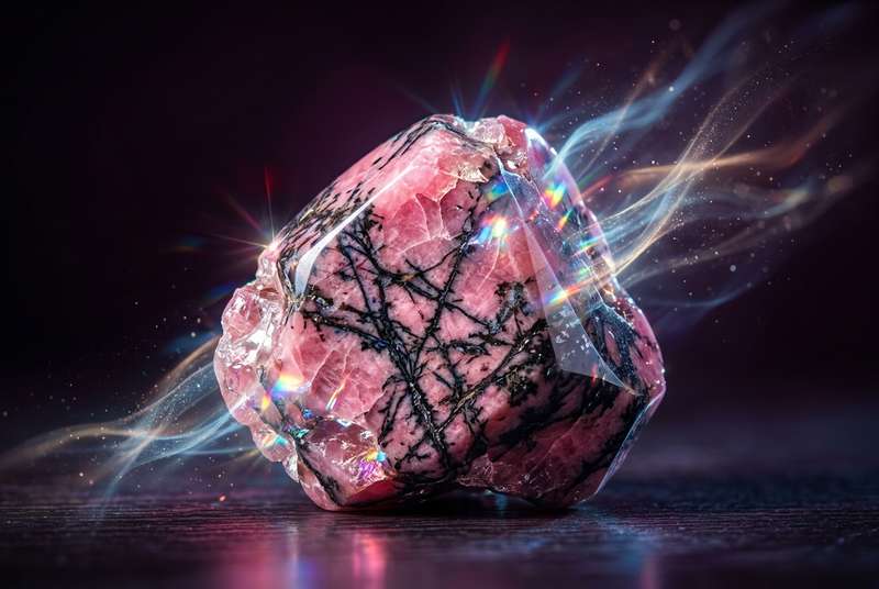 Polierter Rhodonit Rohstein in intensivem Rosa und Schwarz zeigt die charakteristische Färbung dieses Heilsteins.