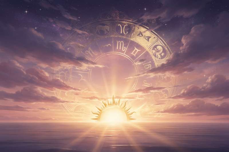 Astrologisches Radix-Diagramm mit Häusern und Tierkreiszeichen, das die Position des aufsteigenden Zeichens am Aszendent zeigt.