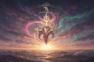 Astrologisches Geburtshoroskop mit Rad und Symbolen für Sonne, Mond und Aszendent zur Bestimmung der eigenen...