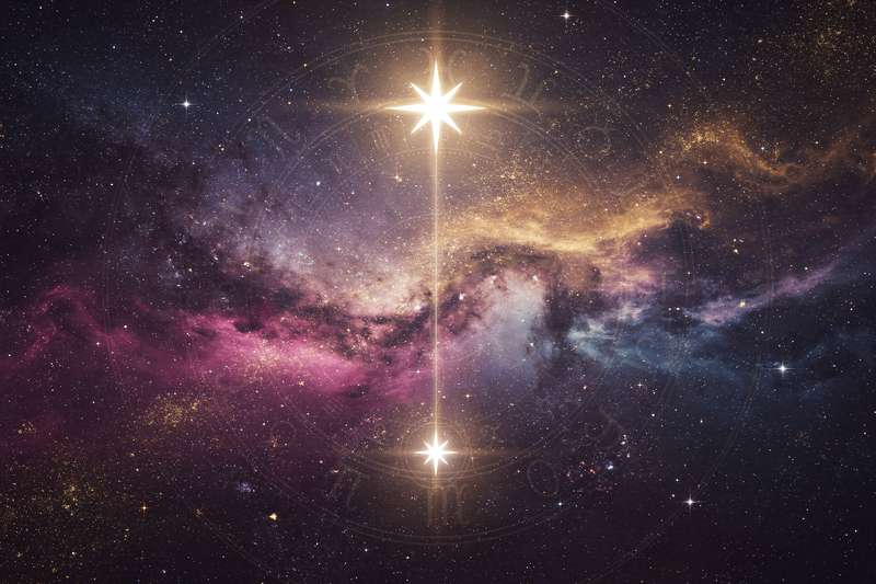 Grafische Darstellung der Mondknoten im Horoskop mit kosmischem Hintergrund und astrologischen Symbolen.