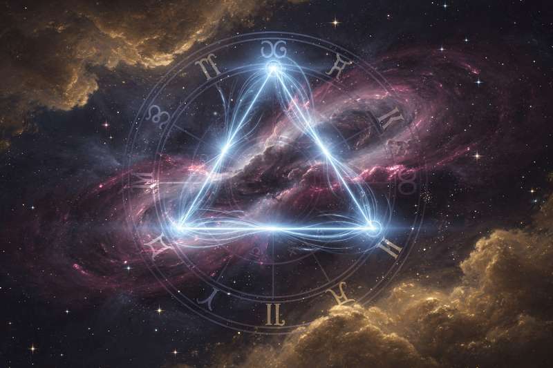 Harmonische Aspektverbindung zwischen zwei Himmelskörpern in einem Horoskop, die positive Energieflüsse symbolisiert.