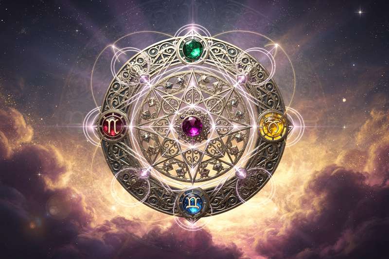 Astrologisches Radix mit Linien zwischen Planeten, die Hauptaspekte und Winkelbeziehungen veranschaulichen.