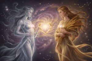 Astrologisches Kompatibilitätsdiagramm zeigt die harmonische Verbindung zwischen dem luftigen Zwillingszeichen und dem erdigen...