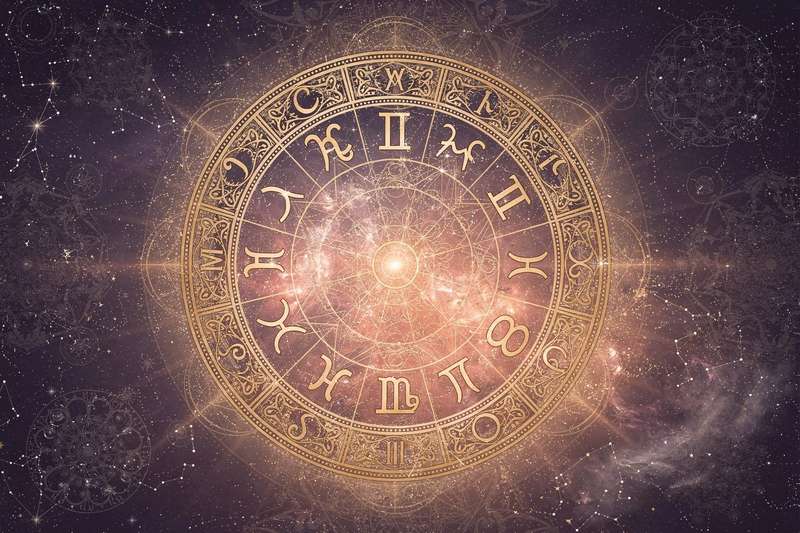 Astrologisches Rad zeigt die vier veränderlichen Tierkreiszeichen Zwillinge, Jungfrau, Schütze und Fische mit ihren...