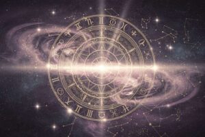 Kreisförmiges Dasha-Diagramm mit den neun Planeten und ihren Zeitperioden zur Darstellung der Lebensphasen.