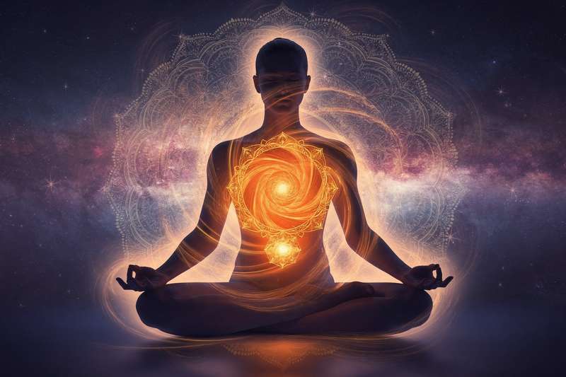 Yogapraktiziertin in Kreuzstellung führt eine fließende Yogapose durch, um das Sakralchakra zu aktivieren und Kreativität...