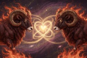 Zwei leidenschaftliche Widder treffen sich in einer intensiven Konstellation voller Feuer und gegenseitiger Anziehung.