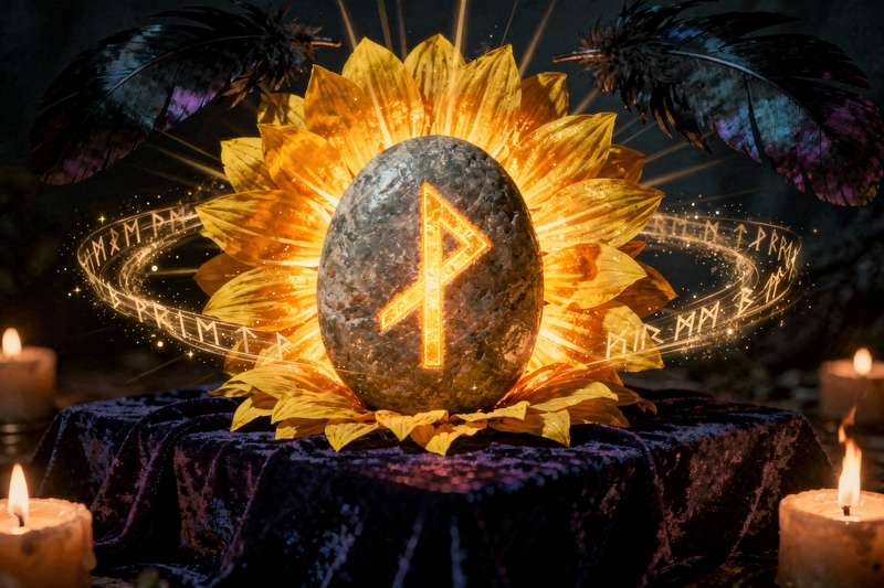 Antike Sowilo Rune mit Sonnensymbol, die für Erfolg, Vitalität und strahlende Lebensenergie steht.