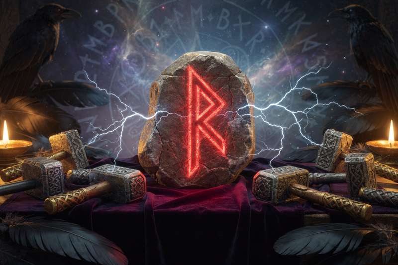 Thurisaz-Rune in klassischer Darstellung mit ihrem charakteristischen Zickzack-Muster, das Kraft und Schutz symbolisiert.