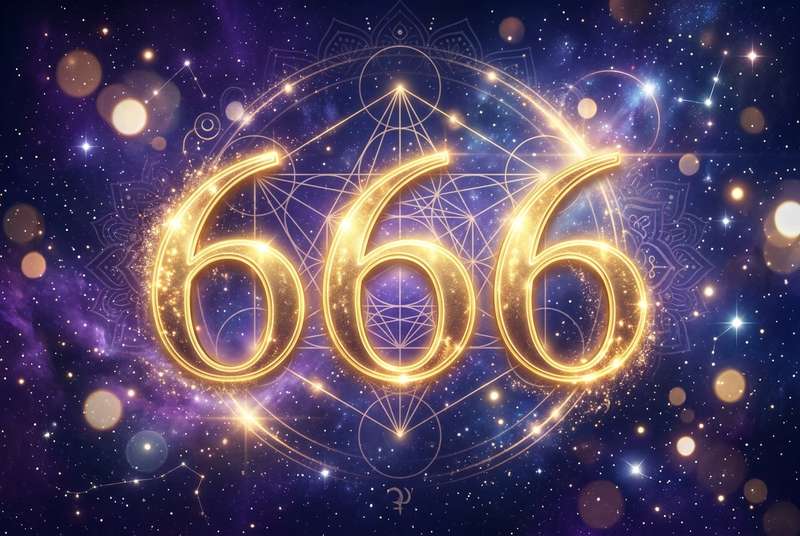 Symbolische Darstellung der Zahlenkombination 666 mit mystischen Elementen zur Veranschaulichung von Harmonie und innerer Kraft.