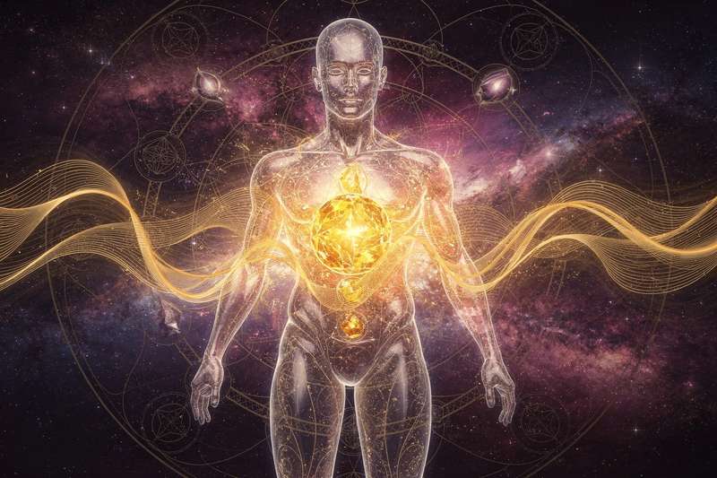 Grafische Darstellung des Solarplexus-Zentrums mit emotionalen Wellen und energetischen Bahnen im Human Design System.