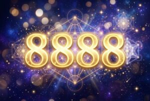 Vier übereinanderstapelte Achten symbolisieren die Engelszahl 8888 für Reichtum und kosmische Fülle.