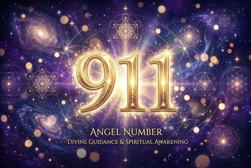 Leuchtende Engelszahl 911 symbolisiert spirituelle Transformation und Selbstverwirklichung durch bewusste Manifestation.