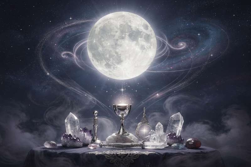 Astrologische Grafik zeigt die zwölf Häuser des Zodiak mit dem Mond in verschiedenen Positionen und symbolisiert emotionale...