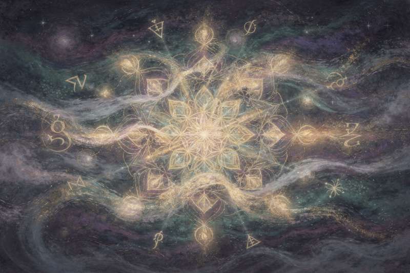 Antike Runen mit verschlungenen Symbolen und mystischen Schriftzeichen auf dunklem Hintergrund, die nordische Magie und alte...