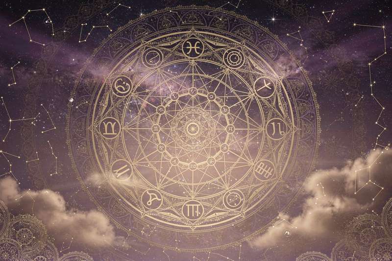 Astrologisches Radix-Diagramm zeigt die Position des Planeten Merkur im Sternzeichen Krebs mit den typischen Symbolen der...