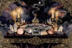 Rote Tarot-Karte mit Erdungssymbolen zur Aktivierung des Wurzelchakras und energetischen Heilung.