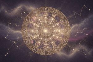 Astrologische Darstellung der Planetenbewegungen im September mit Fokus auf romantische Energien und Liebesthemen.