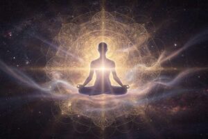 Frau praktiziert Yoga-Übung auf einer Matte in einem ruhigen Raum mit natürlichem Licht.