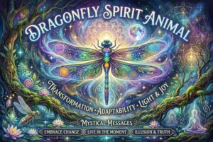 Eine schimmernde Libelle schwebt über Wasser und symbolisiert Illusion, Wandlung und das Durchschauen von Täuschungen.