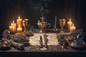 Fünfzackiger Stern innerhalb eines Kreises als magisches Schutz- und Ritualsymbol in der Hexenkunst.