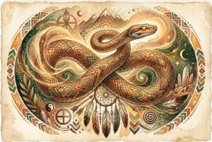 Schlange windet sich spiralförmig um einen Ast und symbolisiert Wandel, Heilung und die Kraft der persönlichen Transformation.