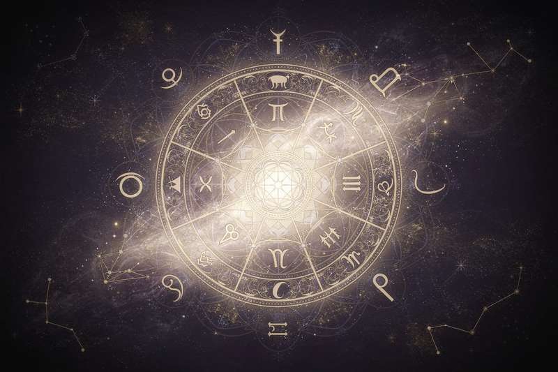 Astrologische Darstellung der Planetenbewegungen im September mit romantischen Symbolen und Sternzeichen für die Liebe.