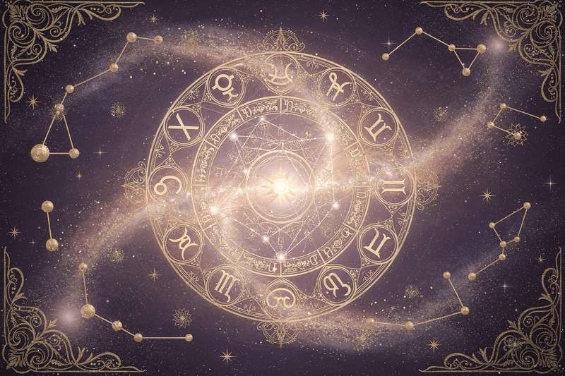 Astrologische Darstellung der Jupiterbahn durch das Sternzeichen Stier mit Symbolen für Wohlstand und Erdverbundenheit.