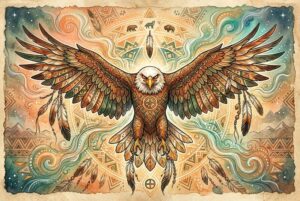Majestätischer Adler breitet seine Flügel weit aus und symbolisiert Freiheit, Visionen und spirituelle Erkenntnis.