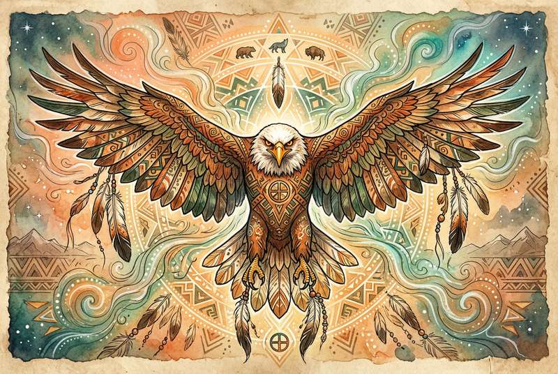 Majestätischer Adler breitet seine Flügel weit aus und symbolisiert Freiheit, Visionen und spirituelle Erkenntnis.