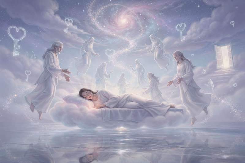 Verstorbene Person mit sanftem Licht erscheint im Traum als spirituelles Symbol der Verbindung zu jenseitigen Welten.