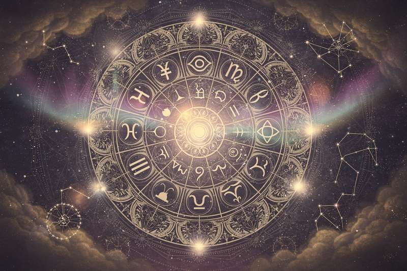 Astrologisches Geburtshoroskop mit mehreren Planeten im Widder-Zeichen, das eine konzentrierte kosmische Energie symbolisiert.