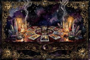 Tarot-Karte aus einem modernen Deck, das zeitgenössische Symbole und Illustrationen für spirituelle Selbsterkenntnis verwendet.
