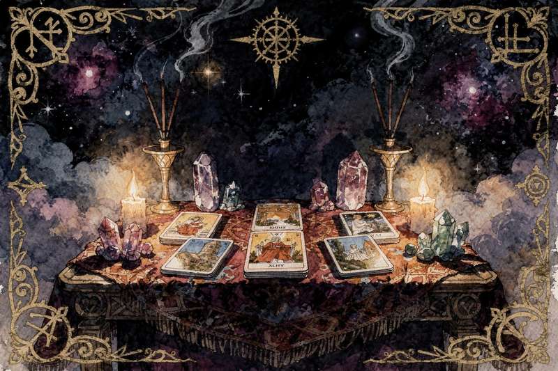 Selbstgemachte Tarotkarten aus Karteikarten, kreativ gestaltet mit bunten Zeichnungen und persönlichen Symbolen.