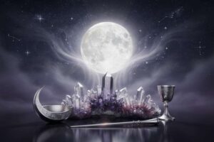 Carta astrológica con la Luna situada en el signo de Géminis rodeada de símbolos zodiacales y constelaciones.