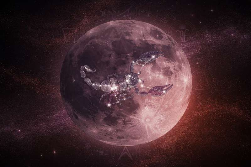 Astrologisches Horoskop zeigt den Mond im Sternzeichen Skorpion mit intensiven emotionalen Energien und transformativen Kräften.