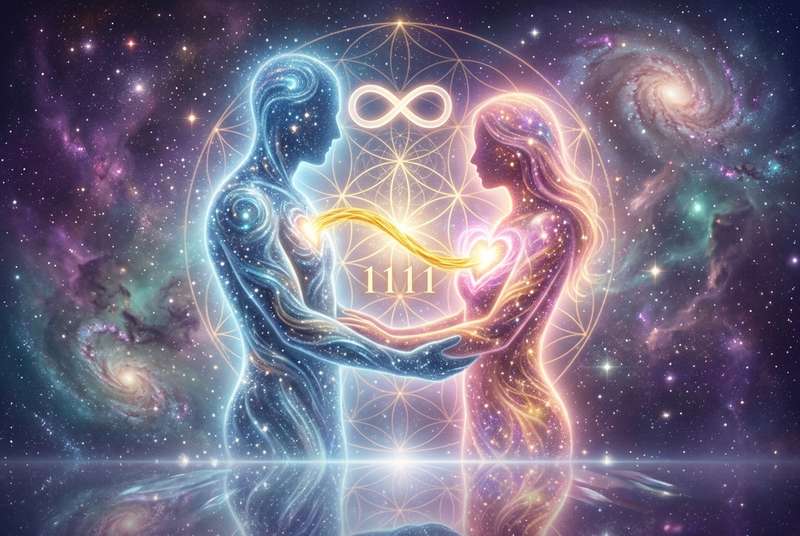Zwei leuchtende Seelen vereinigen sich in spirituellem Licht und symbolisieren die tiefe Verbindung von Zwillingsflammen.
