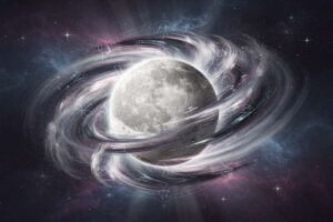 Planetenstellung des Merkur in retrograder Motion vor einem Sternenhintergrund mit kosmischen Lichtern.