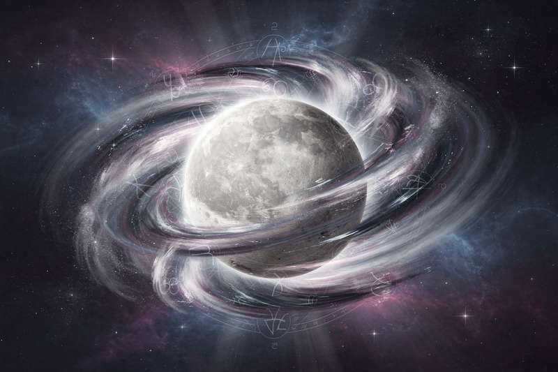Planetenstellung des Merkur in retrograder Motion vor einem Sternenhintergrund mit kosmischen Lichtern.