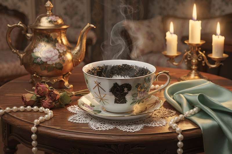Teetasse mit Kaffeesatz zeigt verschiedene Symbole und Muster in unterschiedlichen Bereichen der Tasse zur Deutung.