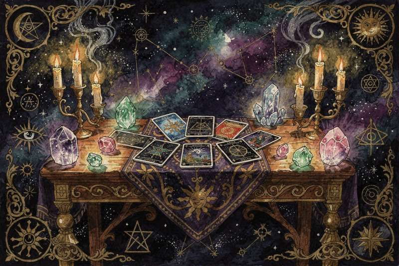 Alle vierzehn Kelch-Karten aus dem Tarot-Deck in einer übersichtlichen Zusammenstellung, die ihre Bedeutungen und Symbole zeigt.