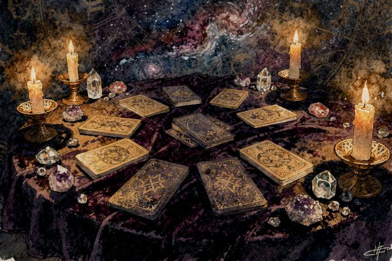 Tarotkarten zu Geld und Wohlstand ausgelegt auf dunklem Tuch zur Deutung finanzieller Chancen und Herausforderungen.