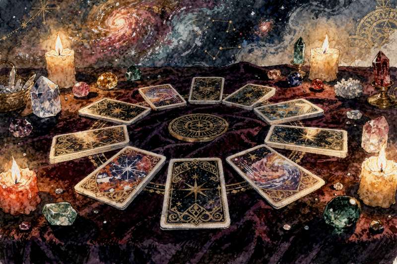 Verschiedene Tarot-Spreads und Legetechniken werden übersichtlich dargestellt und zeigen unterschiedliche Methoden zur...