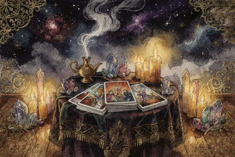 Tarotkarte mit symbolischen Darstellungen für das Sternzeichen Zwillinge, die Dualität und Kommunikation repräsentiert.