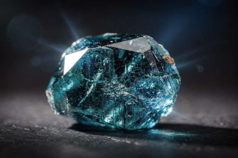 Polierter blauer Turmalin Kristall mit glänzender Oberfläche und tiefblauer Färbung, zeigt die charakteristische kristalline...