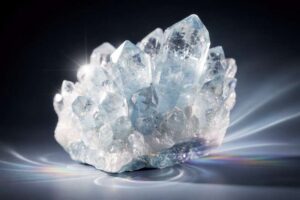Blauer Cölestin-Kristall mit strahlenden Fasern, der Ruhe und spirituelle Verbindung symbolisiert.