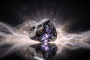 Violett schimmernder Iolit Rohkristall mit durchscheinenden Fasern, der für spirituelle Klarheit und innere Führung steht.
