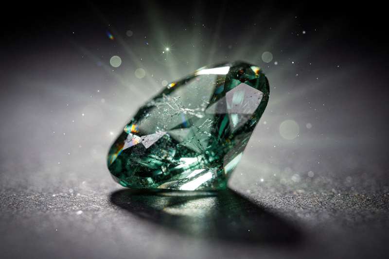 Grüner Smaragdstein mit glänzender Oberfläche symbolisiert Heilung und emotionales Gleichgewicht in der Kristalltherapie.