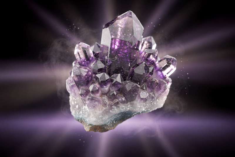 Violetter Amethystkristall mit natürlichen Facetten, der für spirituelle Heilung und Meditation verwendet wird.