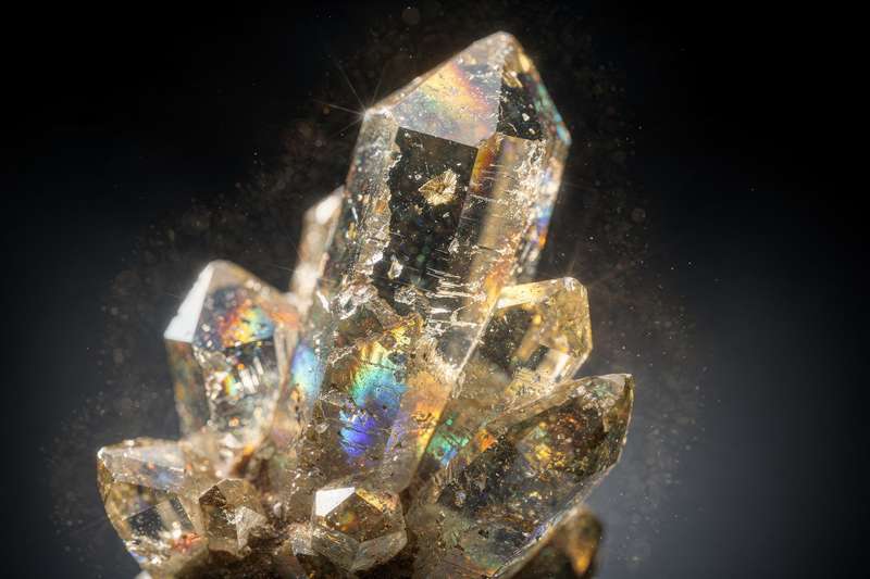 Glänzender Zirkon-Kristall in warmer goldener Färbung, symbolisiert spirituelle Weisheit und schützende Energie.